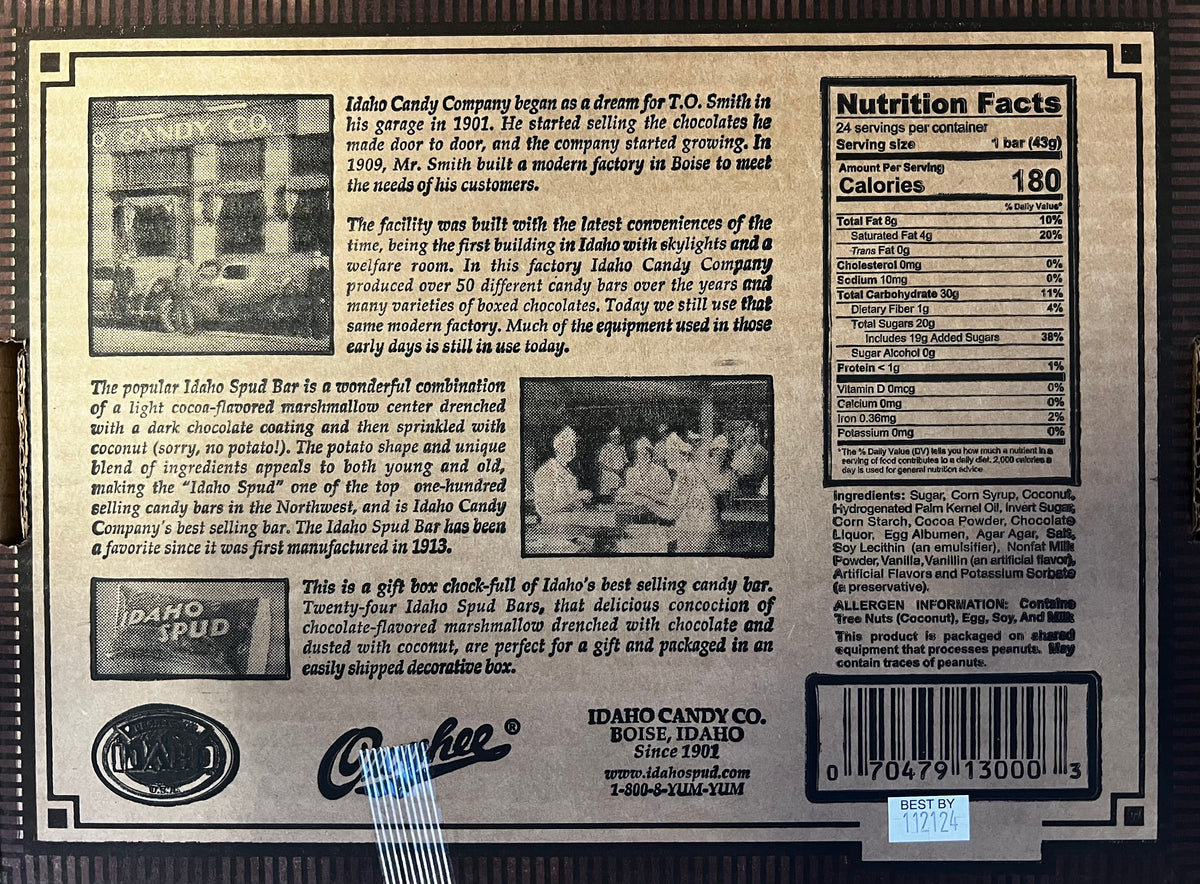Candy box back panel with nutrition facts and barcode label