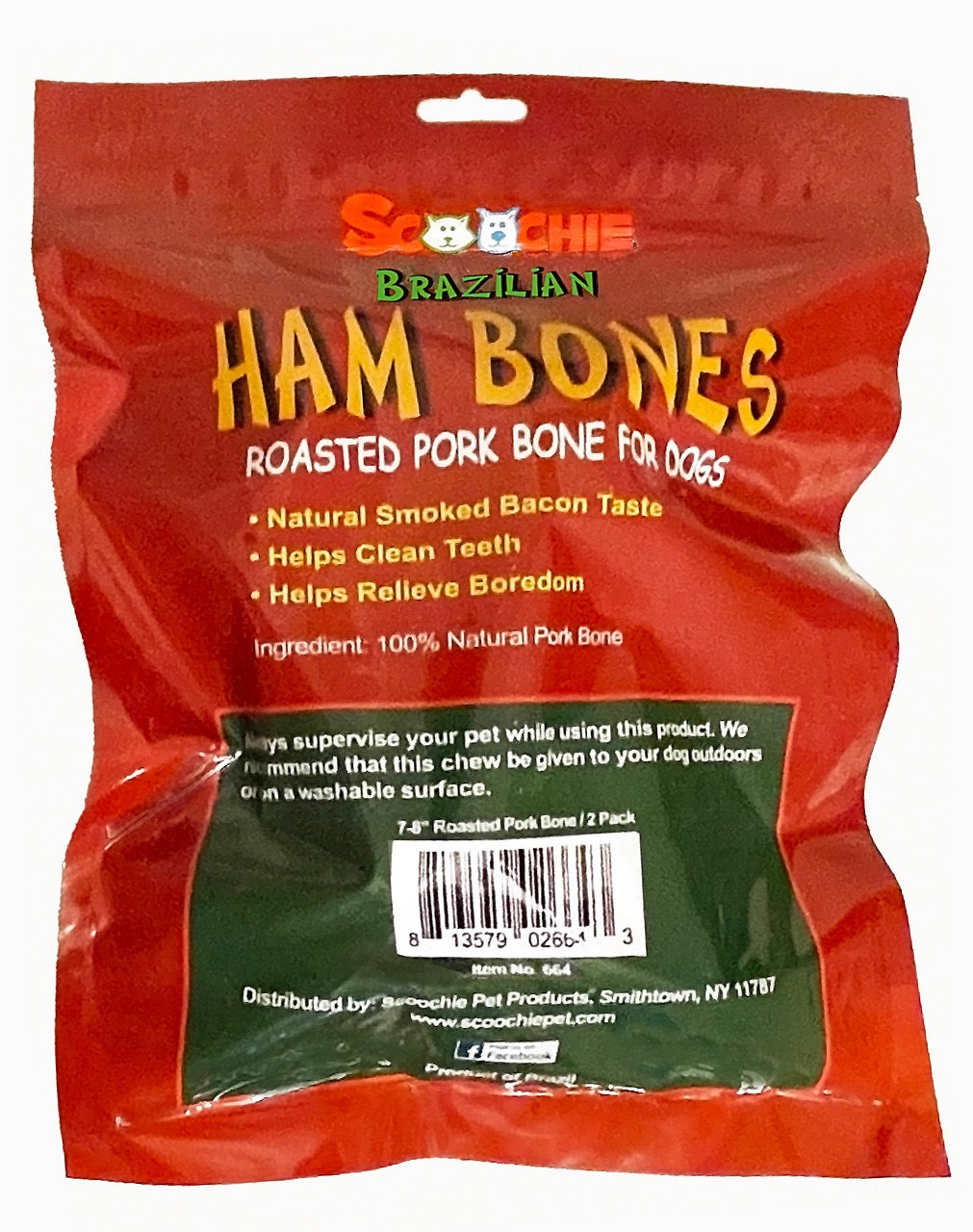 Scoochie Brazilian roasted pork ham bones, 2-pack pouch with ingredient info