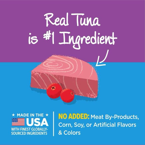 Wellness Kittles Tuna & Cranberries treats panel with real tuna ingredient graphic