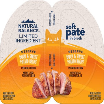 Natural Balance Limited Ingredient duck and sweet potato cat food pouch, soft pâté, 2.6 oz