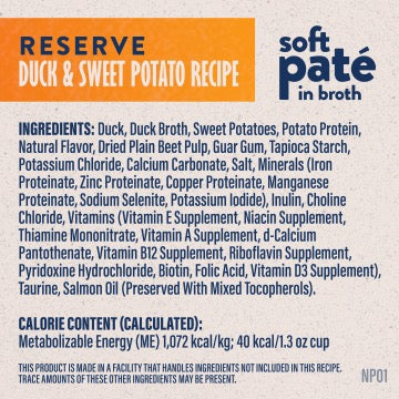 Natural Balance limited ingredient duck and sweet potato cat food label
