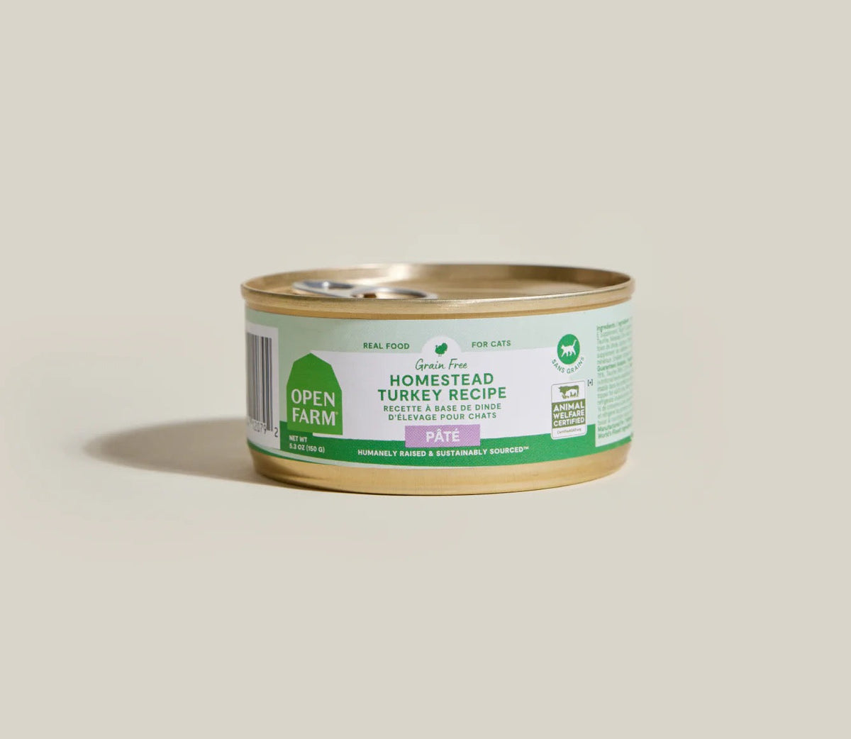 Open Farm grain free turkey pâté cat food can
