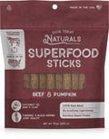 Dog treat pouch with maroon front and window showing beef & pumpkin sticks