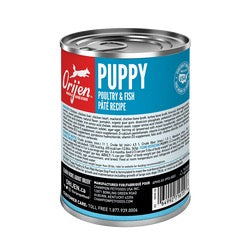 Orijen Puppy wet dog food pate can back label with feeding directions