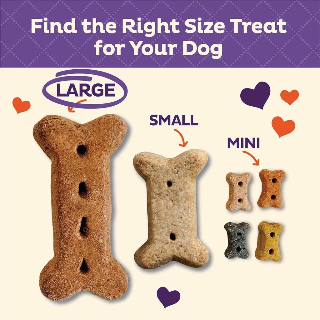 Mini dog biscuit size guide with small and mini treat shapes