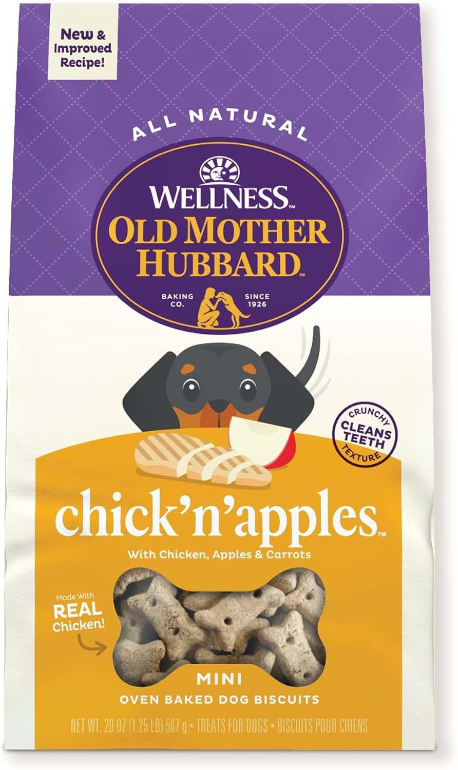 Old Mother Hubbard chick'n'apples mini dog treat bag, baked biscuits, 20 oz