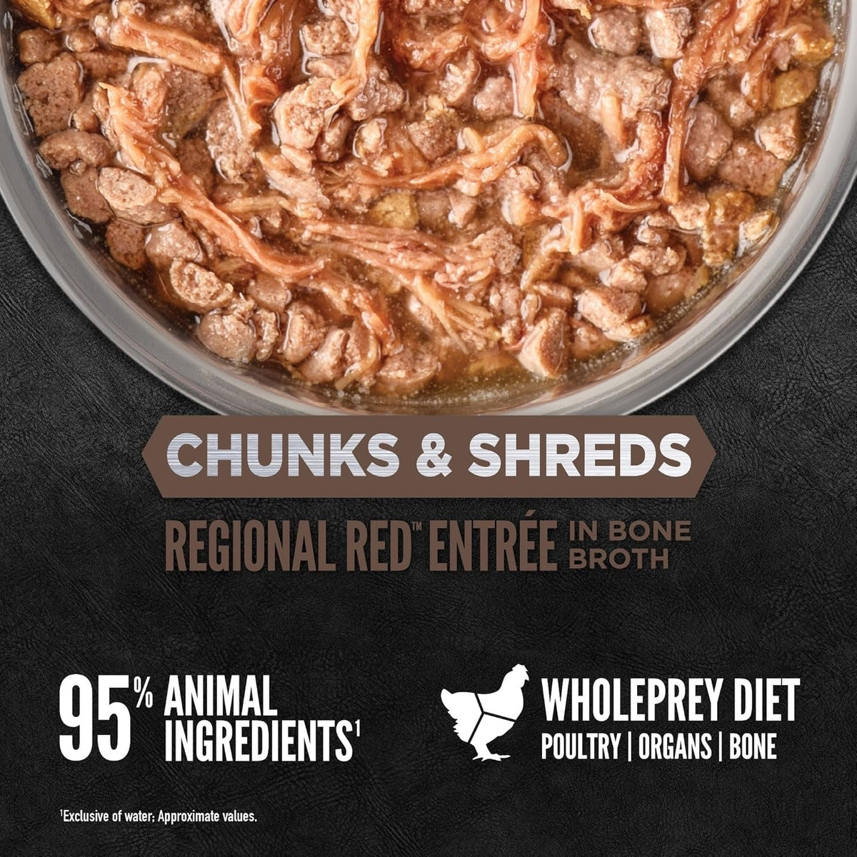 Bowl of wet cat food with chunky shreds in brown broth