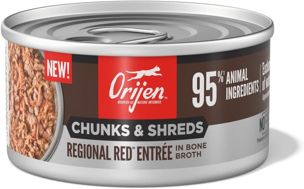 Orijen Grain Free Chunks & Shreds Regional Red wet cat food can, 3 oz
