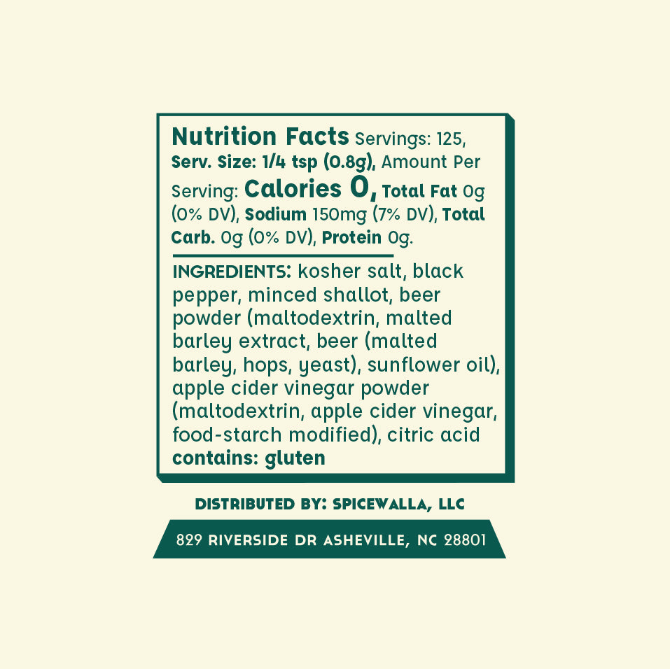 Mignonette blend nutrition facts and ingredient panel on spice tin label
