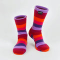 Multicolor striped fleece socks with purple toe and heel