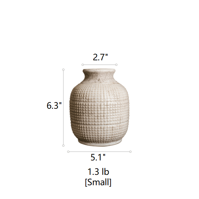 Small textured ceramic jar vase, 6.3 in H x 2.7 in W; 1.3 lb