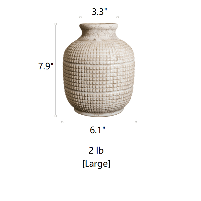 Textured white ceramic jar vase with rounded body and short neck