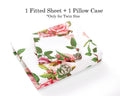 Twin-size rose floral fitted sheet with one pillowcase, folded set