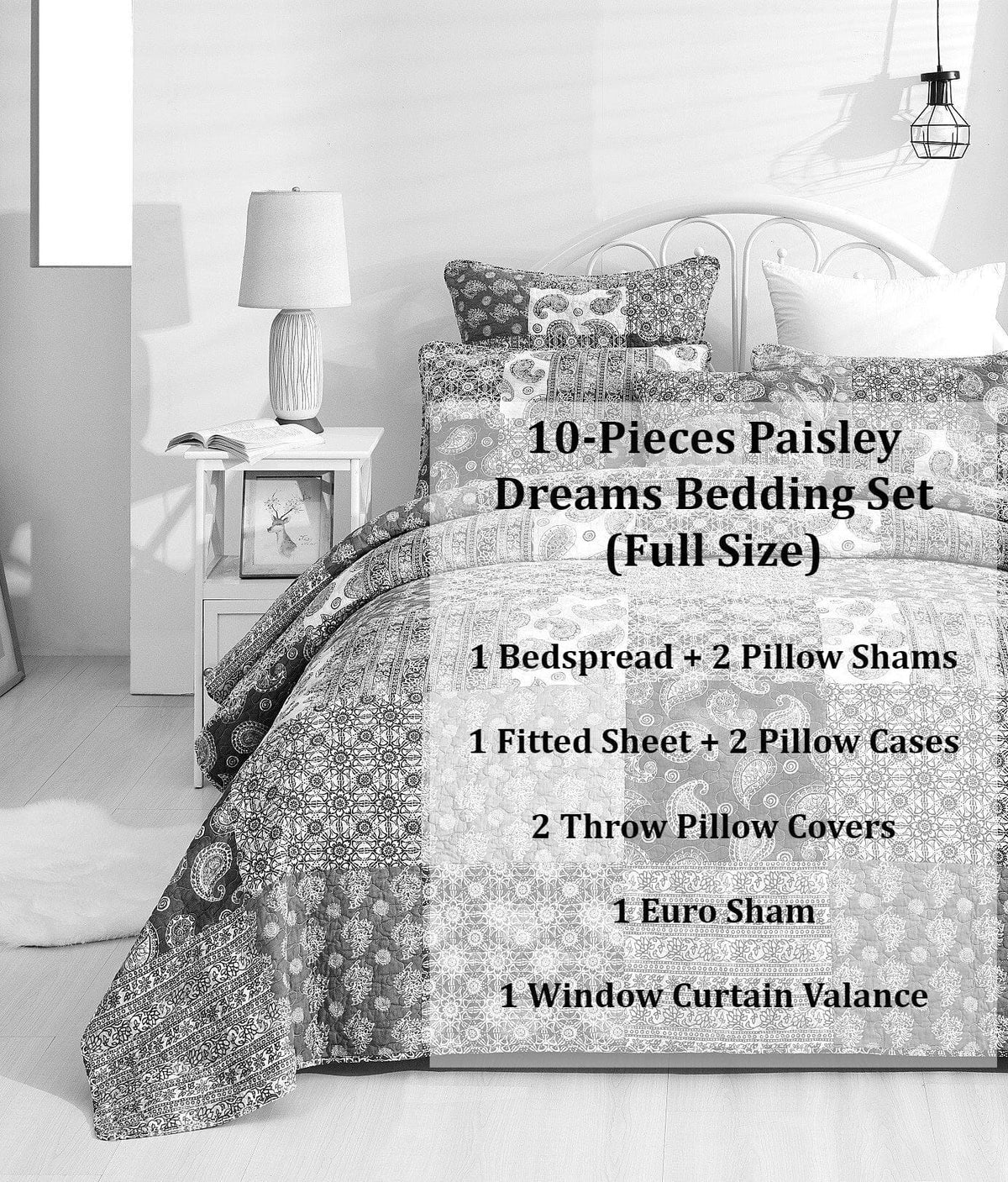 Paisley dreams bedding set with patchwork bedspread and matching pillow shams