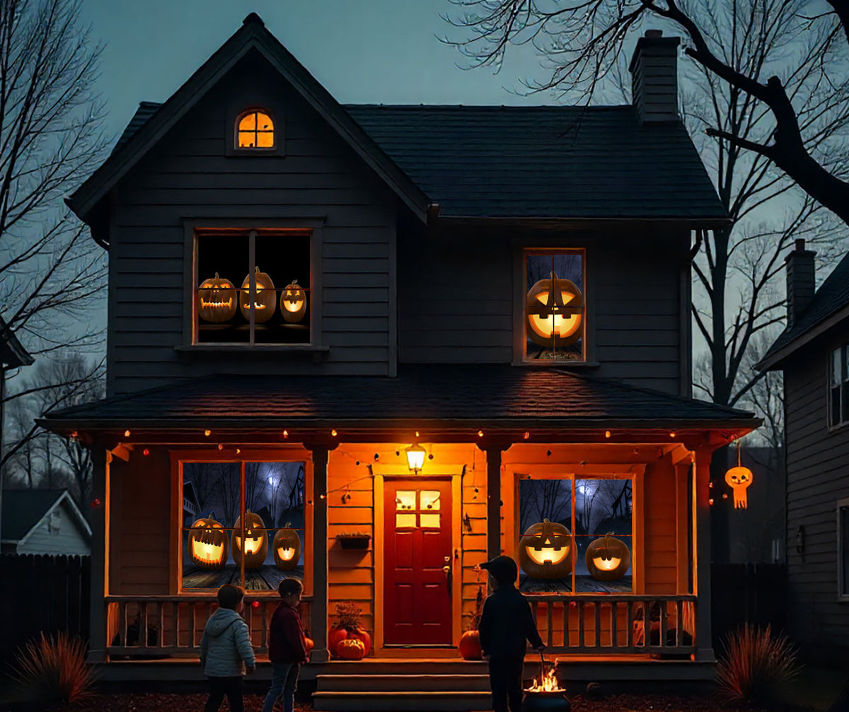 Outdoor Jack-o-lantern window and door projection display for holiday decor