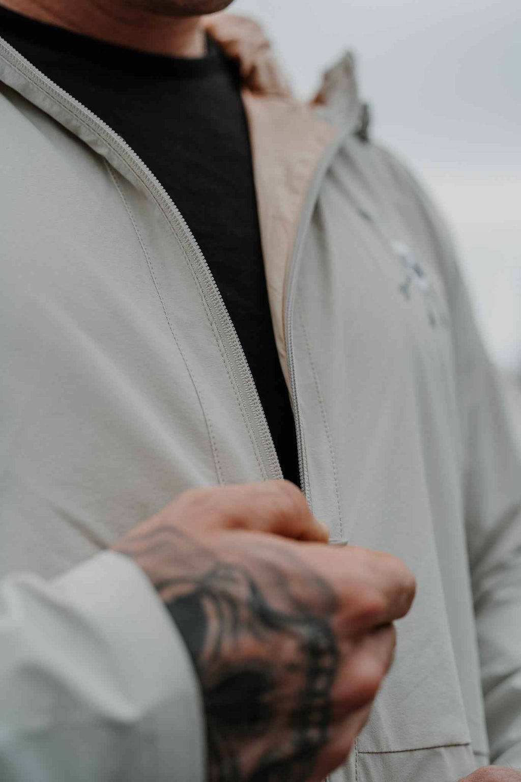 Men's Journey Jacket light gray with zipper and ribbed inner hem detail