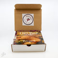 BBQ spice gift pack in open kraft box with logo label and seasoning packet