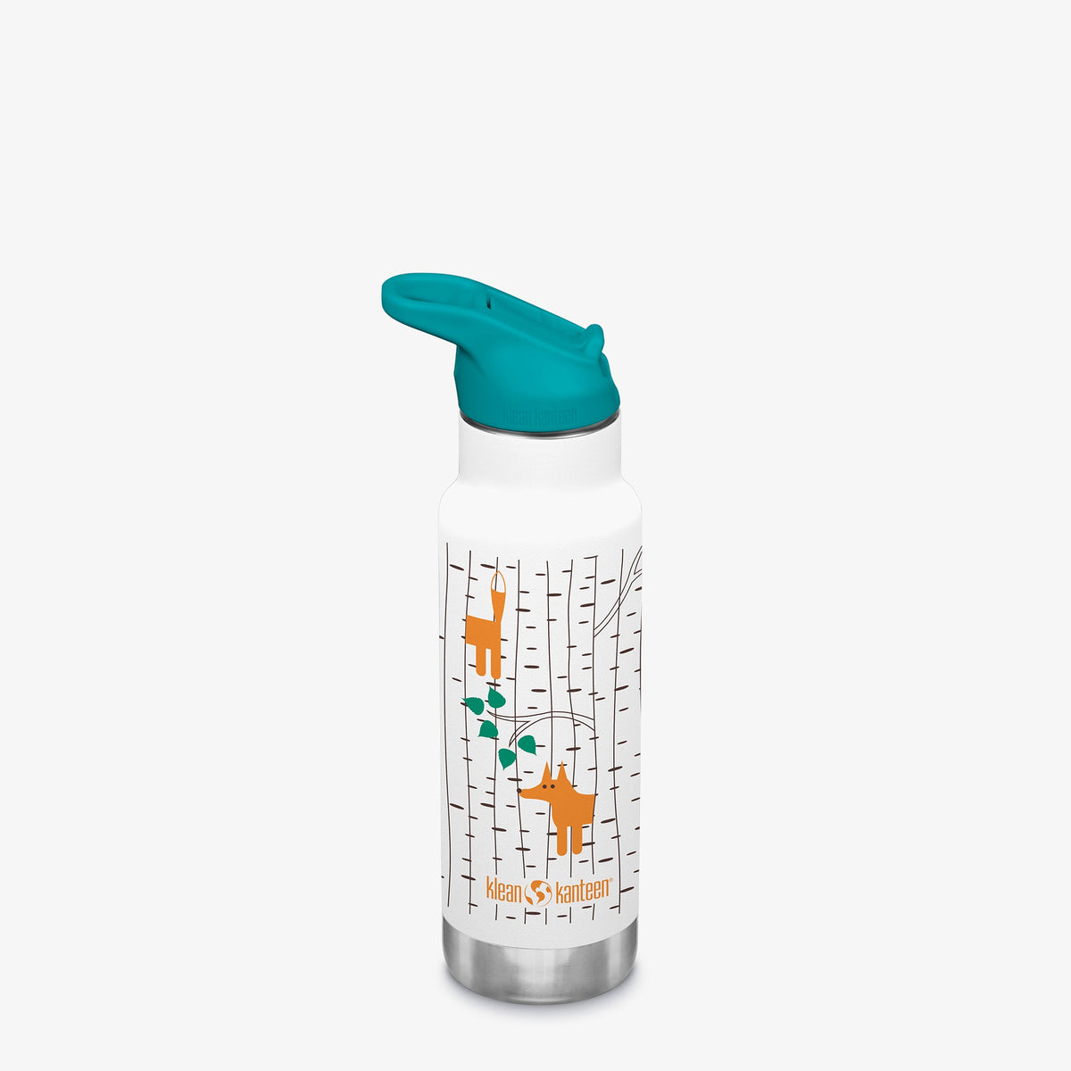 Insulated kids sport water bottle with teal flip-seal cap and playful grid print