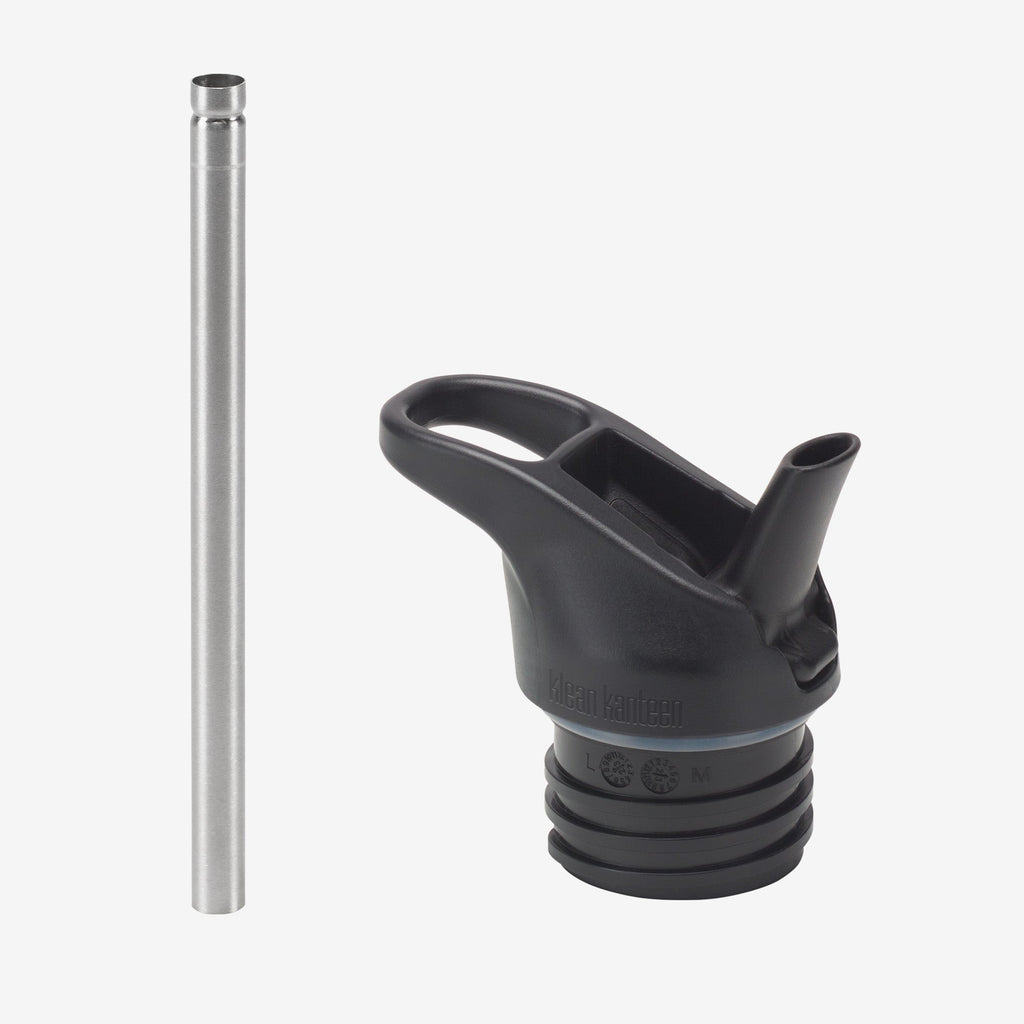 Black flip spout sport cap with removable straw for kids insulated bottle