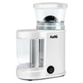 White burr coffee grinder with clear hopper and adjustable grind ring, KF8024