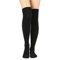 Over-the-knee fleece socks in black knit, worn on legs with long coverage.