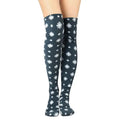 Over-the-knee fleece socks, dark with white snowflake pattern