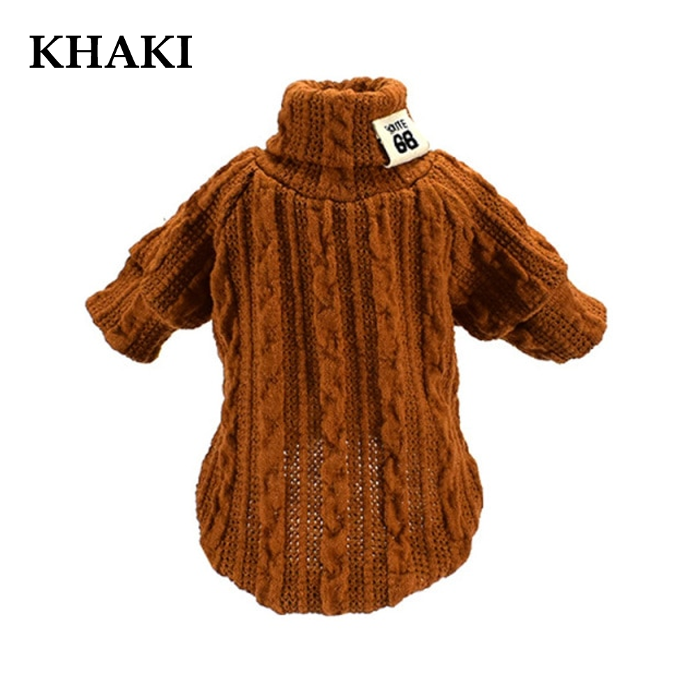 Khaki knitted turtleneck sweater for small dogs and cats with long sleeves