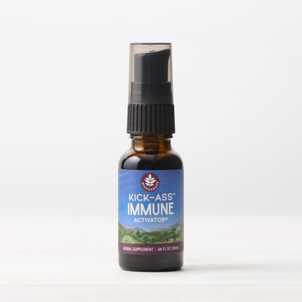 Kick-Ass Immune Activator herbal supplement bottle with black spray cap