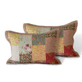 Set of two patchwork floral cotton pillow shams with quilted edges and multicolor blocks