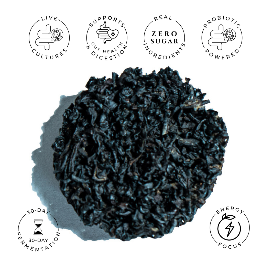 Kenyan No. 13 loose-leaf black tea, shown as a compact disc of dark, curled tea leaves