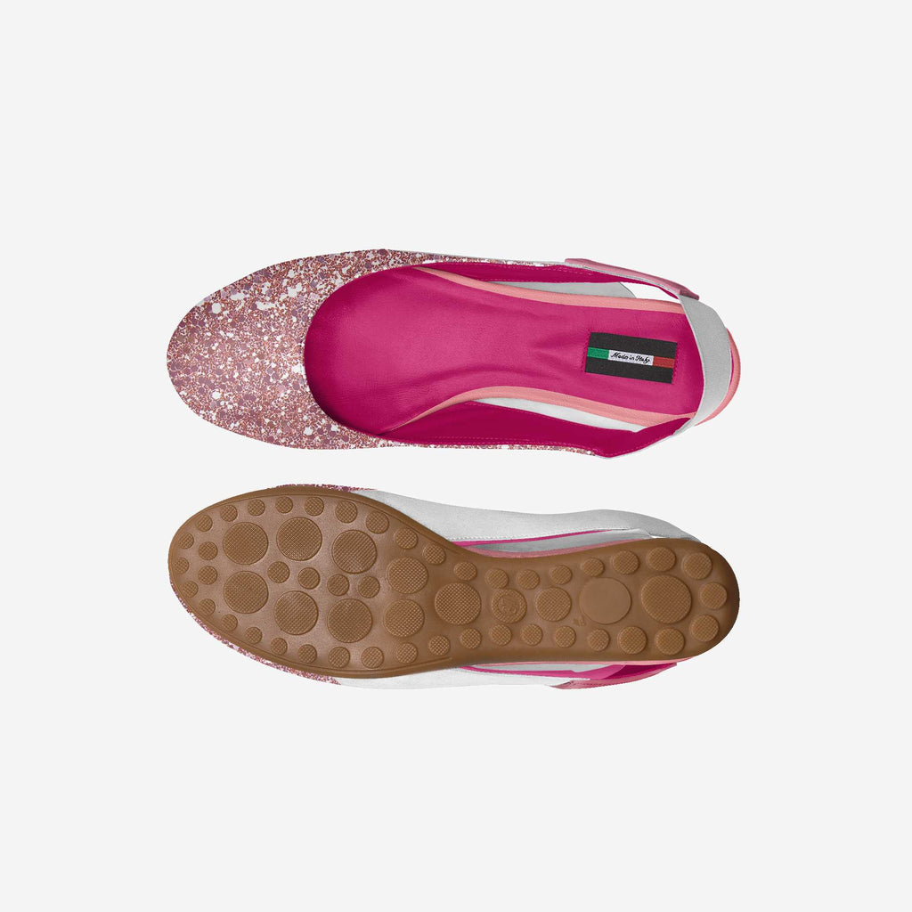 Kids' ballerina flats with pink interior and textured tan rubber outsole