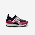 Kids' vegan sneakers with velcro strap, pink and navy, chunky sole