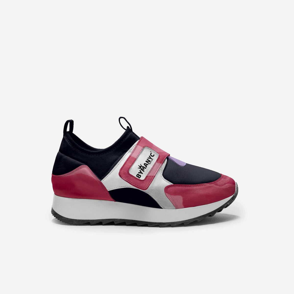 Kids' vegan sneakers with velcro strap, pink and navy, chunky sole