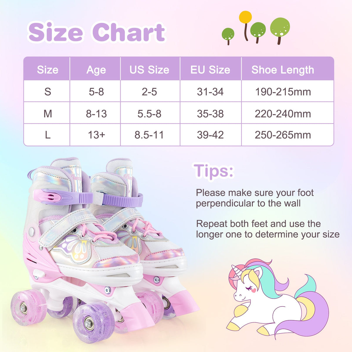 Kids quad roller skates with light-up wheels, white and light pink, pink adjustable buckles