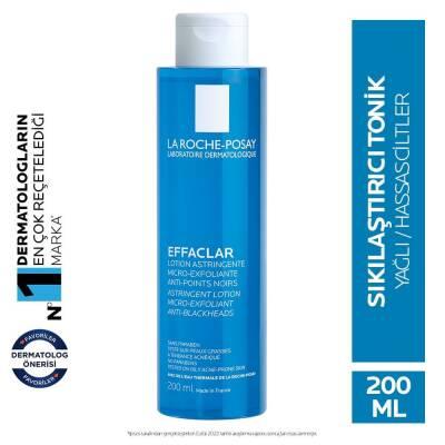 La Roche-Posay Effaclar face toner bottle, blue liquid, white cap, 200 mL
