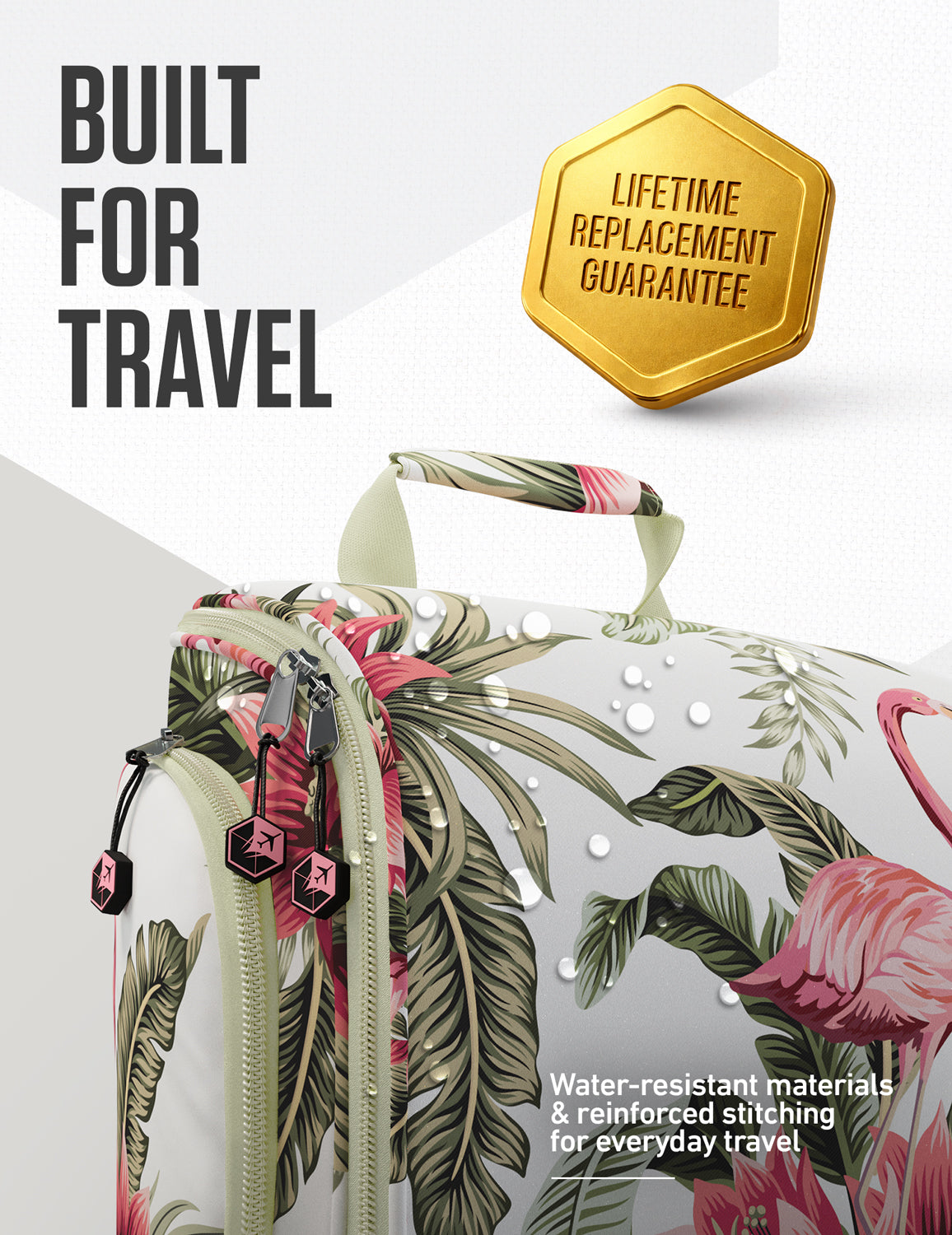 Floral hanging travel toiletry bag with top hanging loop and zip front organizer