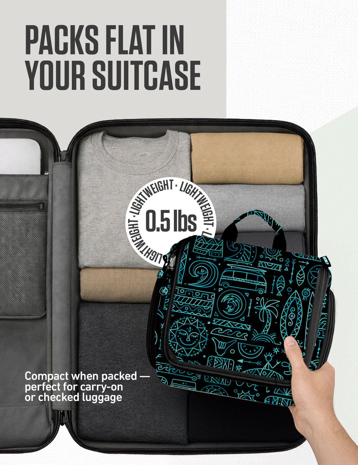 Teal hanging toiletry bag with mesh organizer compartments for toiletries