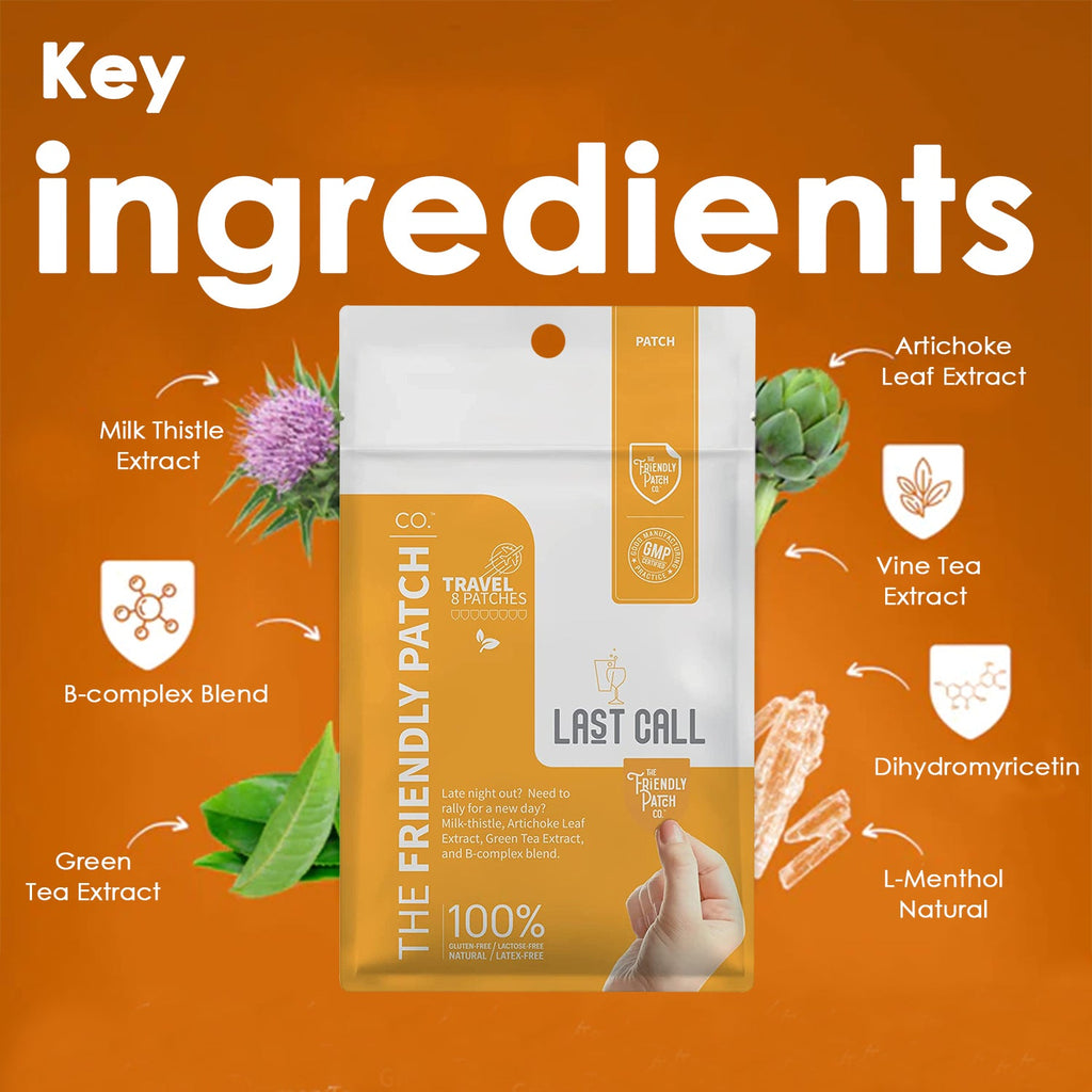 Patch ingredients overview with small pouch and plant extract icons