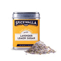 SpiceWalla Lavender Lemon Sugar seasoning jar with purple lavender crumble pile
