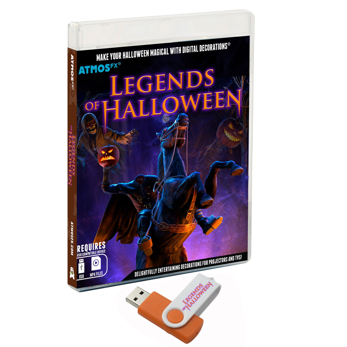 AtmosFX Legends of Halloween USB digital decoration box with orange USB drive