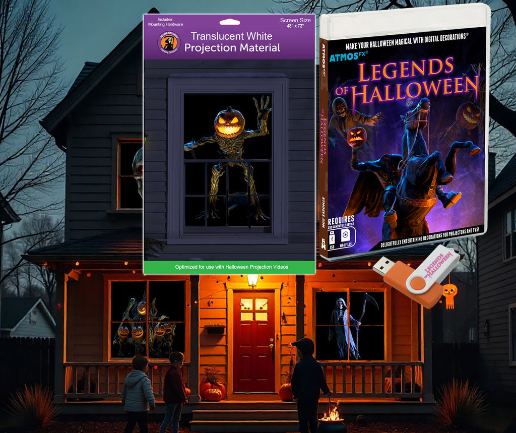 Halloween projection screen kit box with Legends of Halloween artwork