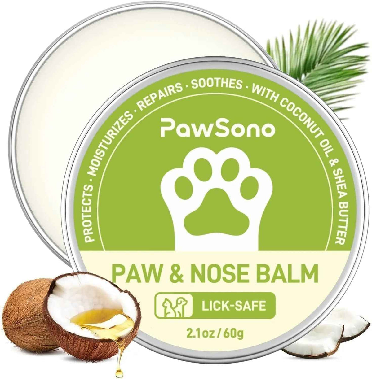 PawSono paw and nose balm in a 2.1 oz tin with coconut oil