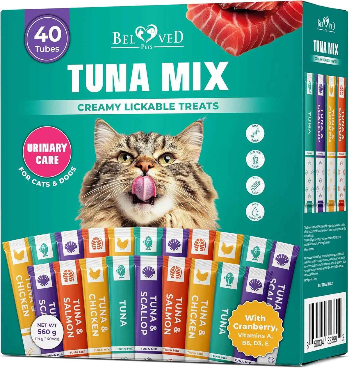Tuna mix lickable cat treats, 40-stick box with urinary care