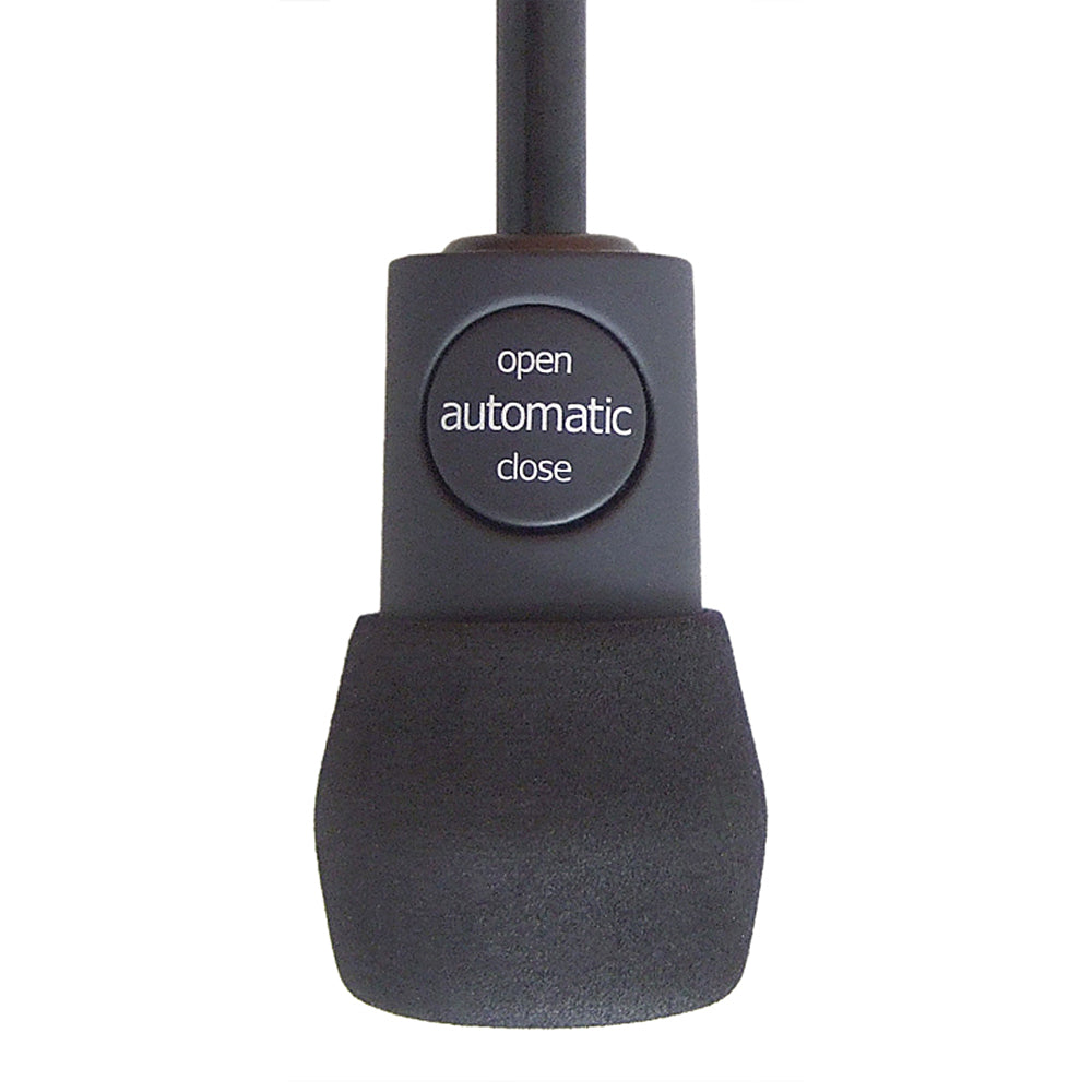 Automatic umbrella button with “open” and “close” text on black housing.