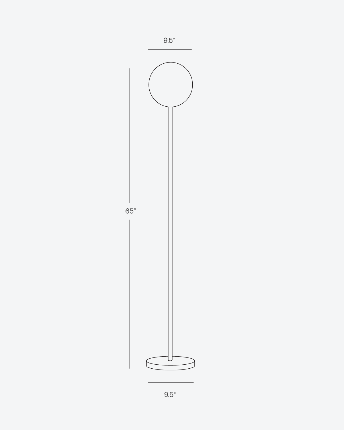 LED floor lamp dimensions: 65" height and 9.5" globe diameter