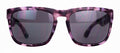 Purple-and-black tortoise sunglasses with dark rectangular lenses