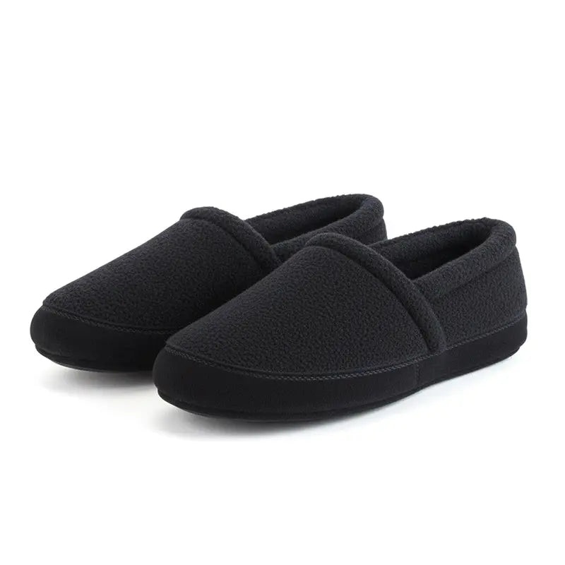 Women's black berber moccasin slippers, slip-on with soft fuzzy upper