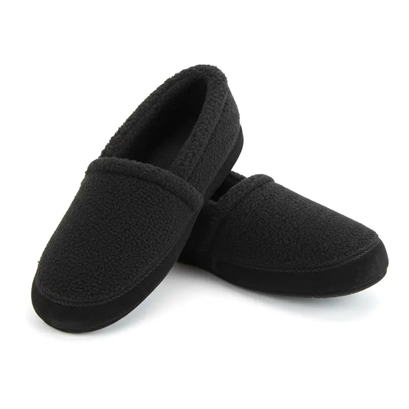 Women's black berber moccasin slippers, slip-on with thick cushioned lining
