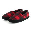 Men's plaid slip-on mocs, red-and-black check with black sole