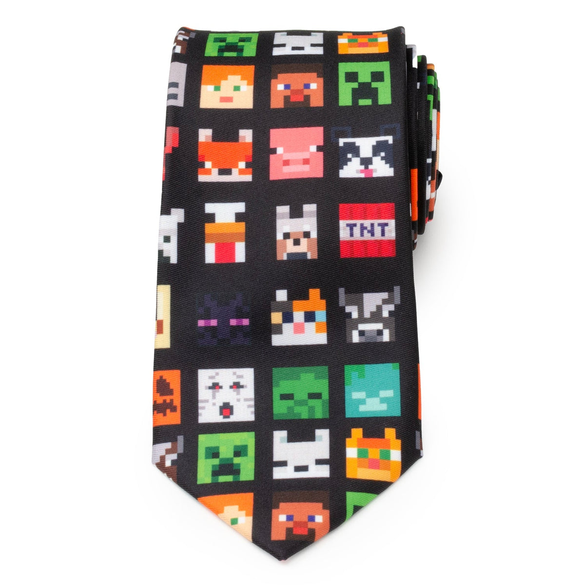 Black men's tie with pixel art icons, including creepers and TNT squares